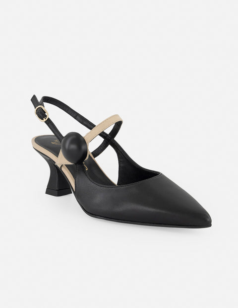 Mercedes negro piel para mujer con tiras cruzadas