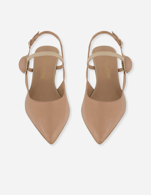 Zapato mercedes nude en piel con adorno circular para mujer