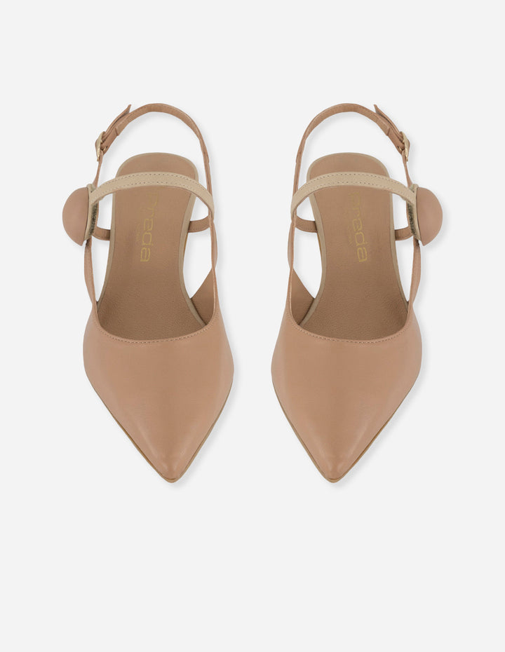 Zapato mercedes nude en piel con adorno circular para mujer