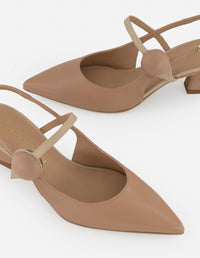 Zapato mercedes nude en piel con adorno circular para mujer