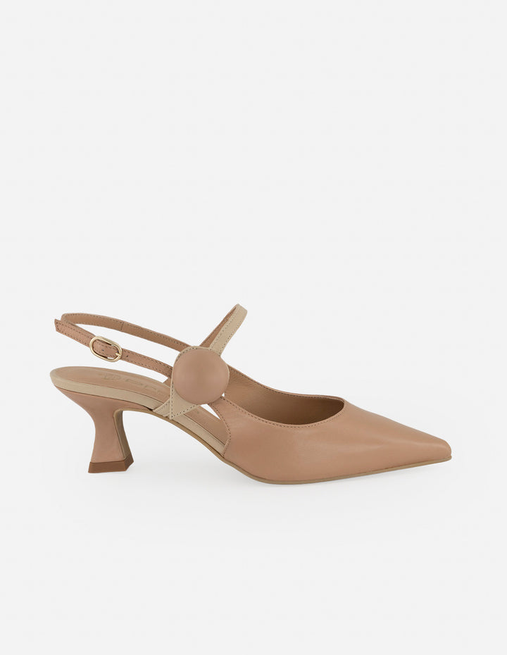 Zapato mercedes nude en piel con adorno circular para mujer