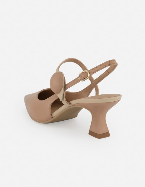 Zapato mercedes nude en piel con adorno circular para mujer