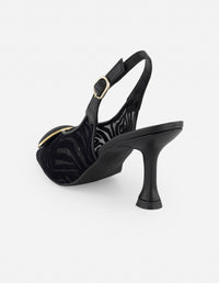 Zapatilla negro reja para mujer con detalle geométrico