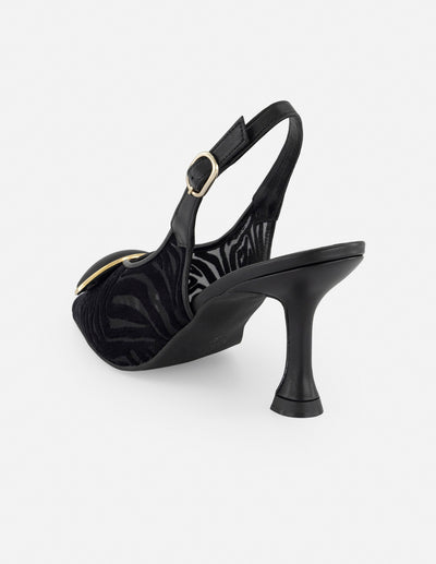 Zapatilla negro reja para mujer con detalle geométrico