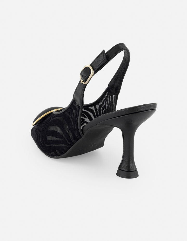 Zapatilla negro reja para mujer con detalle geométrico