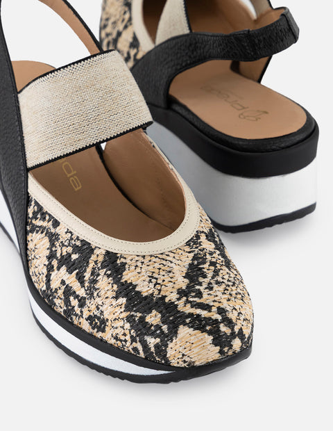Mercedes animal print rafia para mujer con plataforma ligera