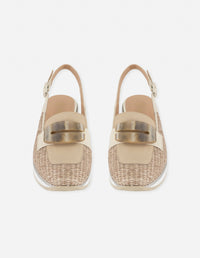 Mocasín beige rafia para mujer con detalle marmoleado
