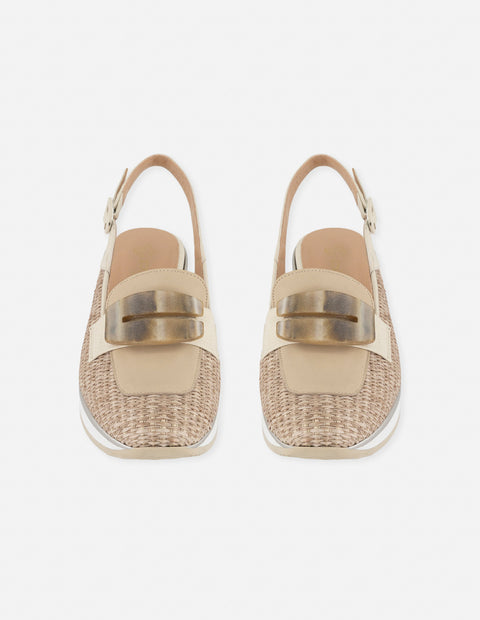 Mocasín beige rafia para mujer con detalle marmoleado