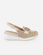 Mocasín beige rafia para mujer con detalle marmoleado