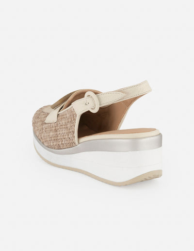 Mocasín beige rafia para mujer con detalle marmoleado