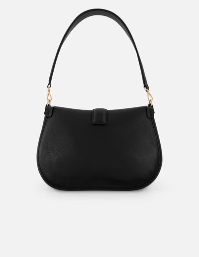 Satchel negro piel para mujer con hebilla frontal