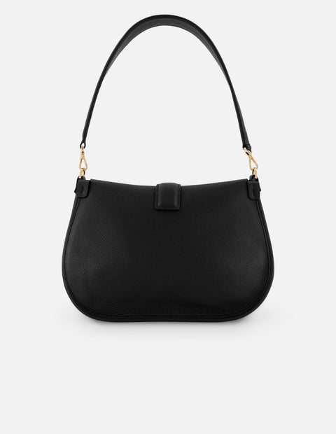 Satchel negro piel para mujer con hebilla frontal