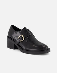 Zapato Monk negro piel florantic para mujer con hebilla metálica