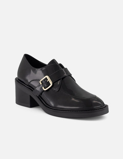 Zapato Monk negro piel florantic para mujer con hebilla metálica