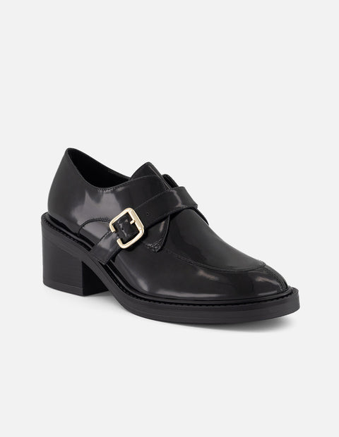 Zapato Monk negro piel florantic para mujer con hebilla metálica