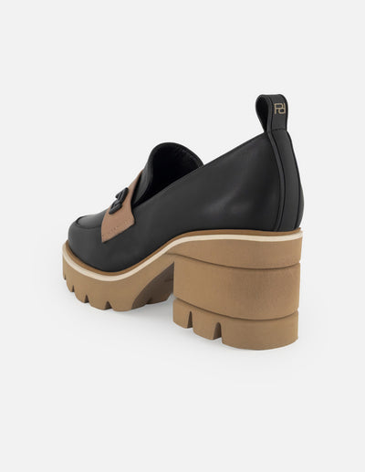 Mocasines negro piel para mujer con logo Pd