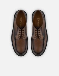Zapato Blucher café piel para hombre con acabado sombreado