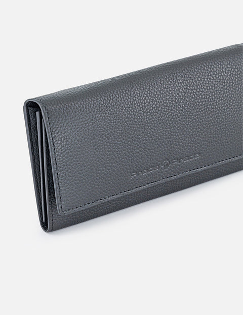 Monedero negro en piel con relieve y broche dorado