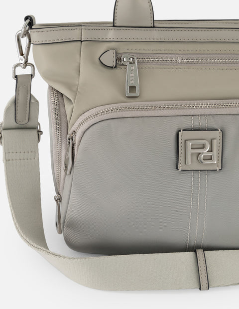 Bolso de mano gris nylon para mujer con 4 compartimentos
