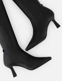 Bota negra lycra piel para mujer con tacón geométrico