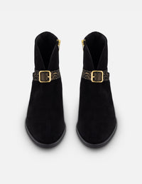 Botines negro ante para mujer con combinación de materiales