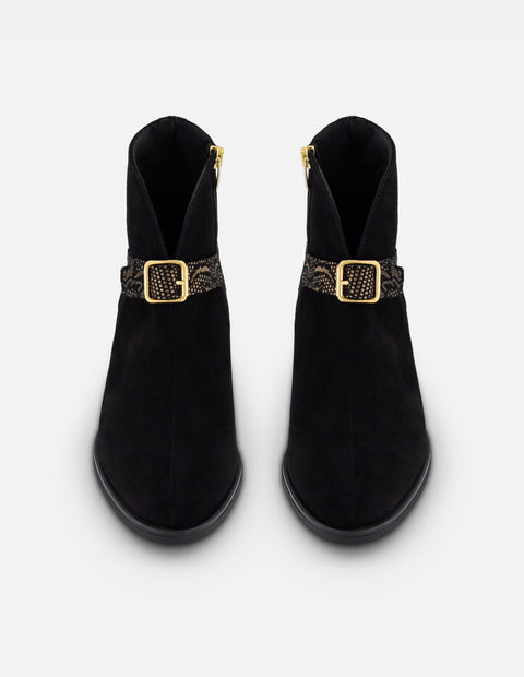 Botines negro ante para mujer con combinación de materiales