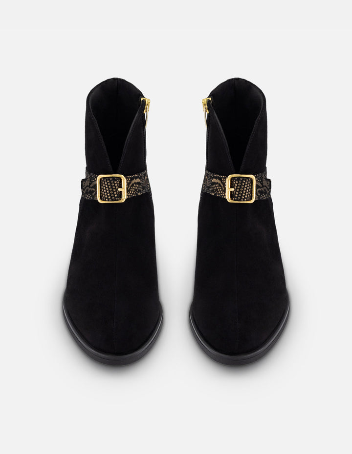 Botines negro ante para mujer con combinación de materiales