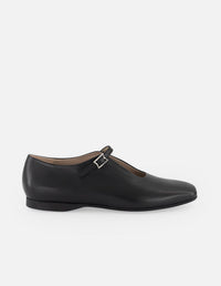 Balerinas negro piel para mujer con tira ajustable