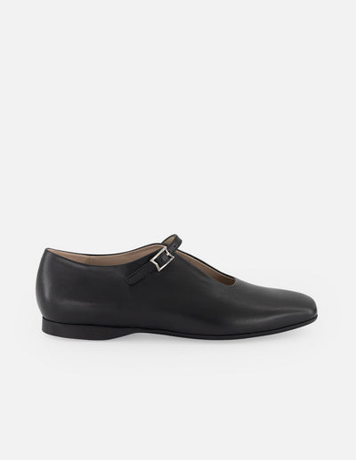 Balerinas negro piel para mujer con tira ajustable
