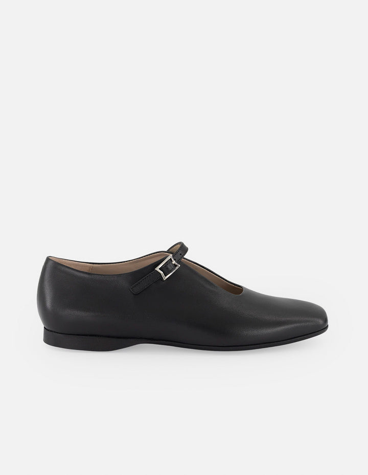 Balerinas negro piel para mujer con tira ajustable