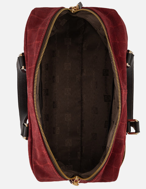 Bolso bowling rojo ante tipo coco para mujer con colgantes