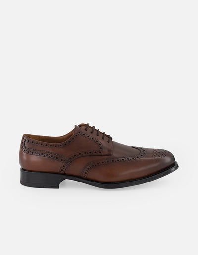 Zapato Blucher café piel para hombre con picado María