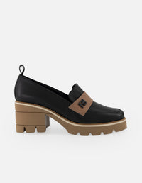 Mocasines negro piel para mujer con logo Pd
