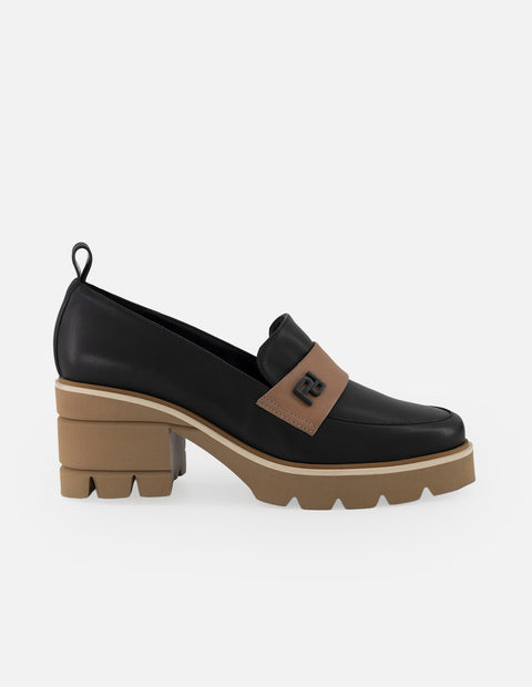 Mocasines negro piel para mujer con logo Pd
