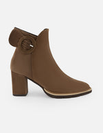 Botines café ante para mujer con hebilla lateral