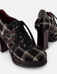 Zapato Oxford negro textil para mujer con tejido tweed
