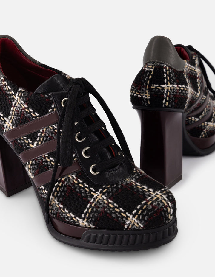 Zapato Oxford negro textil para mujer con tejido tweed