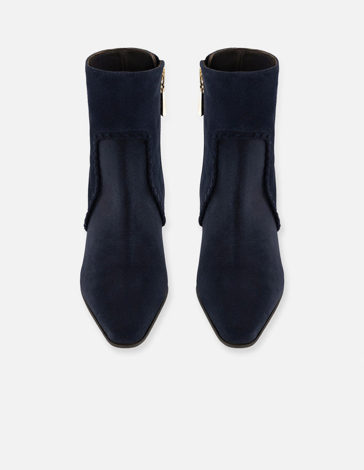 Botines azul ante para mujer con corte asimétrico