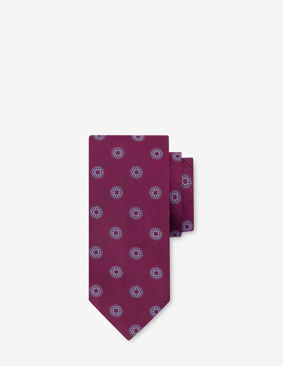 Corbata textil color vino con estampado de círculos en contraste