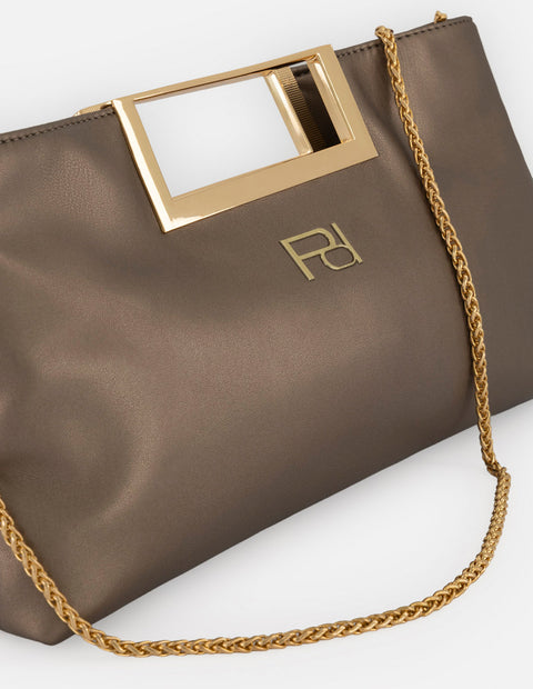 Clutch oro vegano para mujer con maxiasa metálica