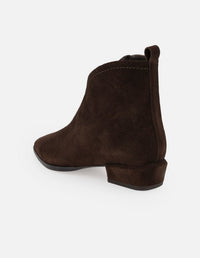 Botines café ante para mujer con costura superior visible