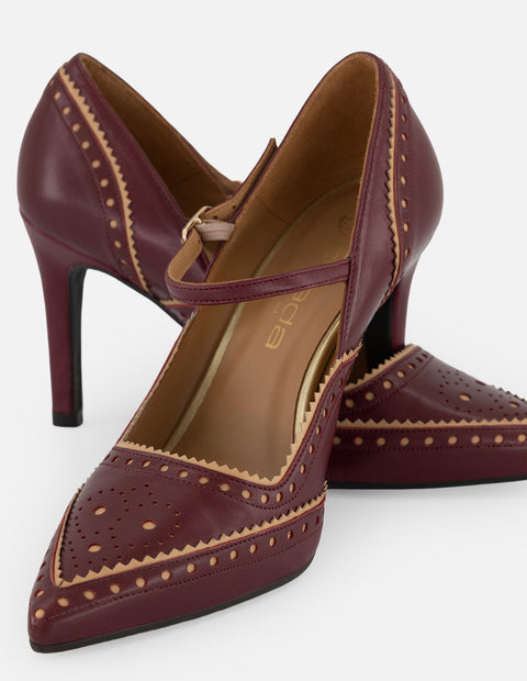 Mercedes vino piel para mujer con diseño tipo brogue