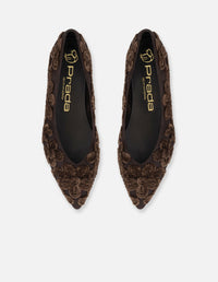 Flats café ante para mujer con flores bordadas