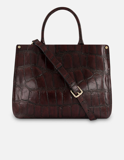 Bolso de mano vino piel tipo coco para mujer con logo frontal