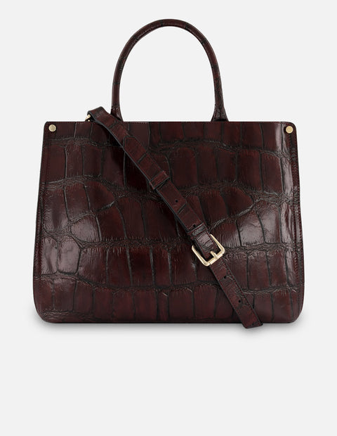 Bolso de mano vino piel tipo coco para mujer con logo frontal