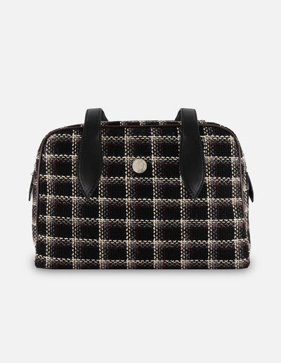 Bolso Bowling negro textil para mujer con tejido tweed