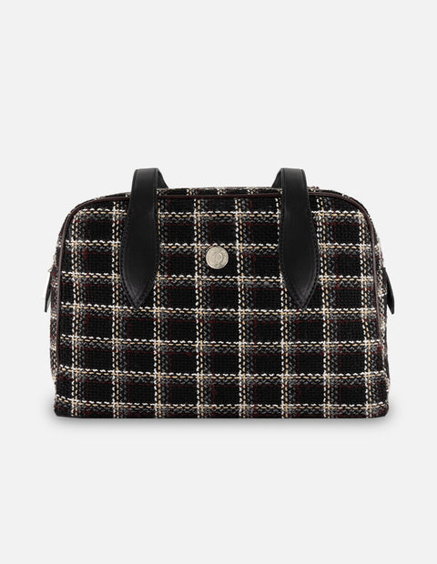 Bolso Bowling negro textil para mujer con tejido tweed