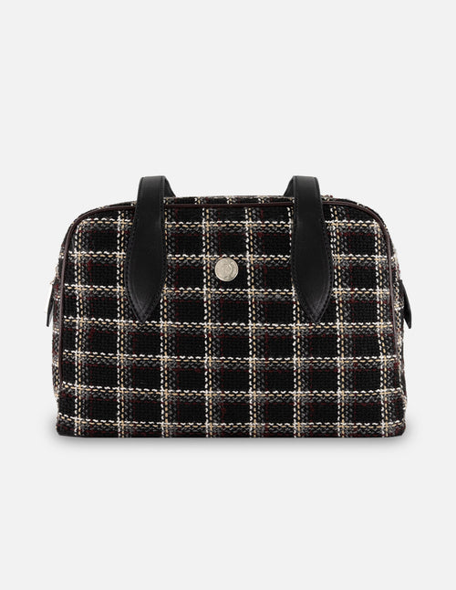 Bolso Bowling negro textil para mujer con tejido tweed