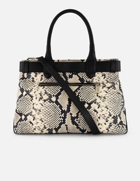Bolso blanco piel para mujer con combinación de materiales