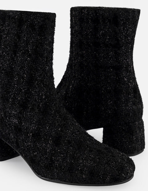 Botines negros textil para mujer con tweed y terciopelo